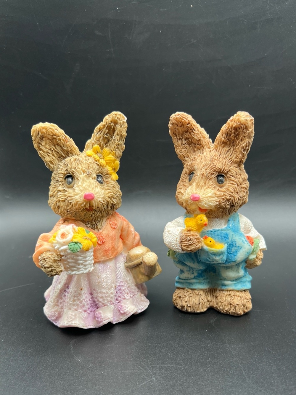 Vintage K's Collection - Girl/Boy Easter Bunny Figurines Flowers Chicks